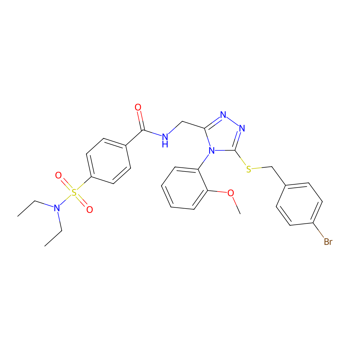 N-((5-((4-bromobenzyl)thio)-4-(2-methoxyphenyl)-4H-1,2,4-triazol-3-yl)methyl)-4-(N,N-diethylsulfamoyl)benzamide molecular structure, CAS 392681-51-5