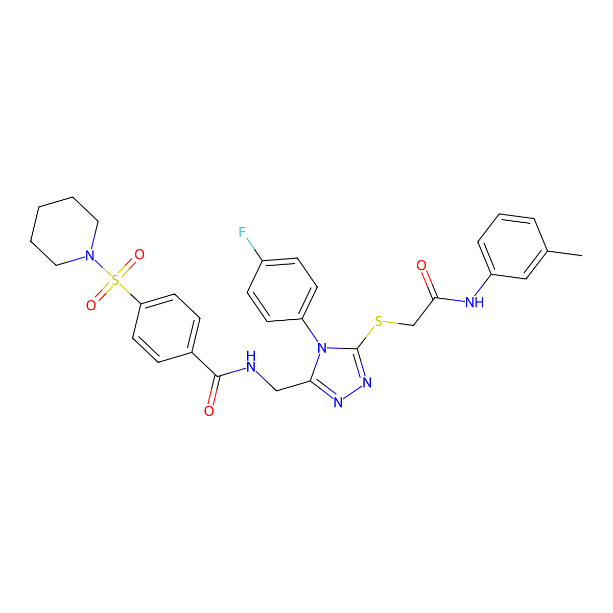 N-[[4-(4-fluorophenyl)-5-[2-(3-methylanilino)-2-oxoethyl]sulfanyl-1,2,4-triazol-3-yl]methyl]-4-piperidin-1-ylsulfonylbenzamide molecular structure, CAS 392683-46-4