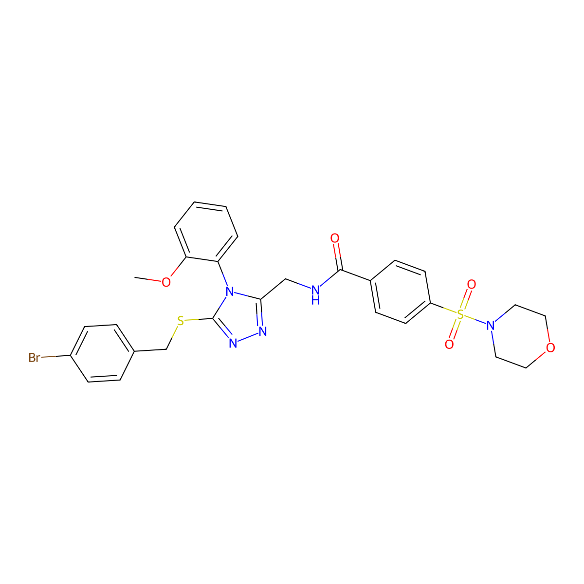 N-[[5-[(4-bromophenyl)methylsulfanyl]-4-(2-methoxyphenyl)-1,2,4-triazol-3-yl]methyl]-4-morpholin-4-ylsulfonylbenzamide molecular structure, CAS 392684-37-6