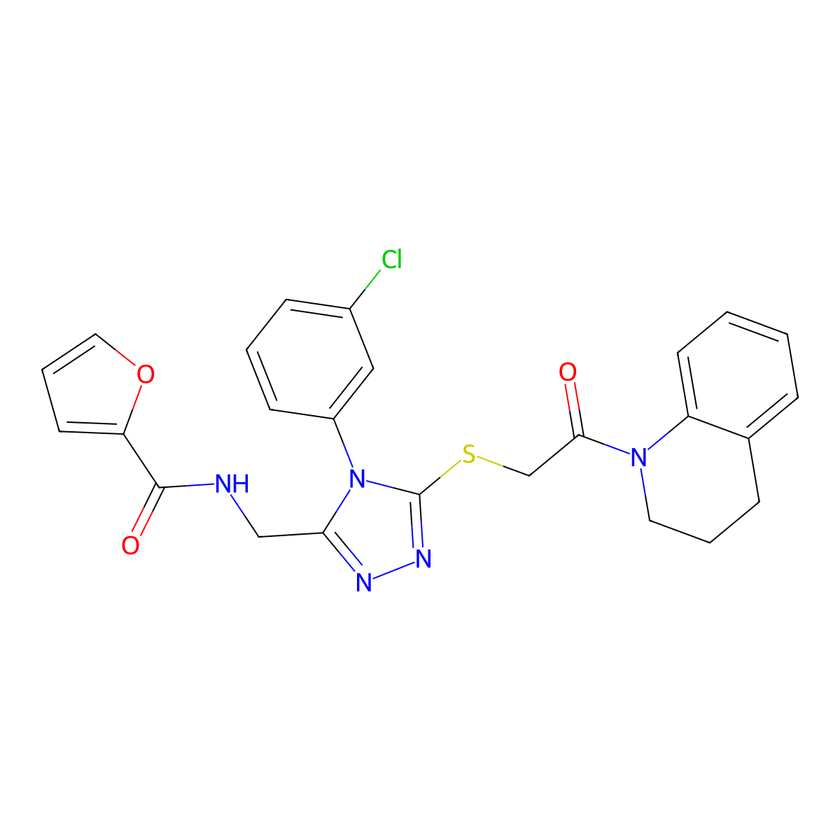 N-((4-(3-chlorophenyl)-5-((2-(3,4-dihydroquinolin-1(2H)-yl)-2-oxoethyl)thio)-4H-1,2,4-triazol-3-yl)methyl)furan-2-carboxamide molecular structure, CAS 392684-79-6