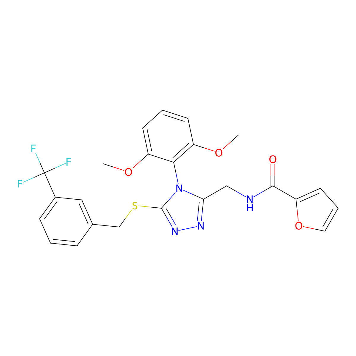 N-[[4-(2,6-dimethoxyphenyl)-5-[[3-(trifluoromethyl)phenyl]methylsulfanyl]-1,2,4-triazol-3-yl]methyl]furan-2-carboxamide molecular structure, CAS 392685-24-4