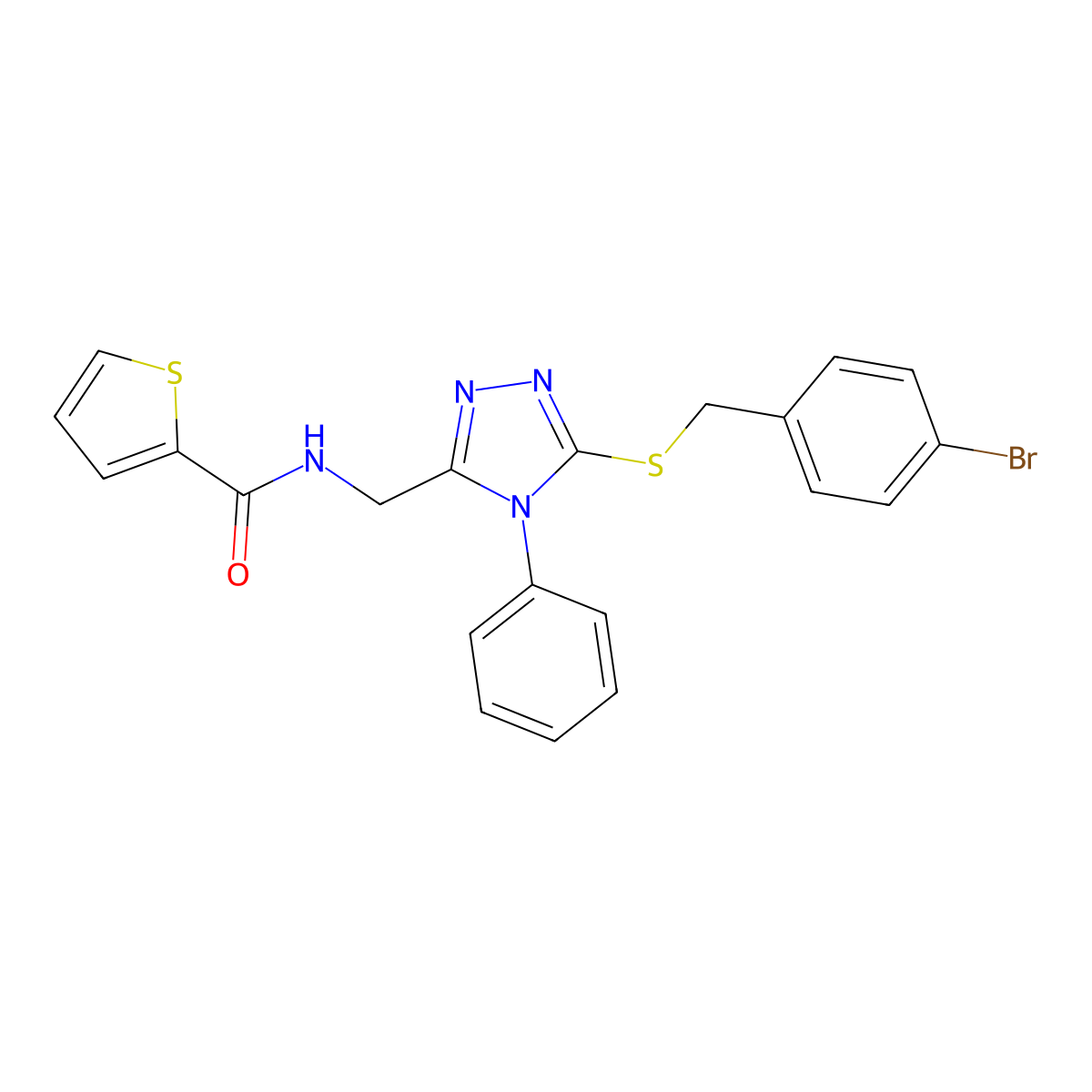 N-((5-((4-bromobenzyl)thio)-4-phenyl-4H-1,2,4-triazol-3-yl)methyl)thiophene-2-carboxamide molecular structure, CAS 392685-27-7