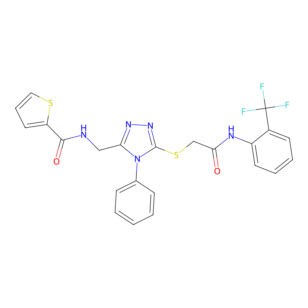 N-[[5-[2-oxo-2-[2-(trifluoromethyl)anilino]ethyl]sulfanyl-4-phenyl-1,2,4-triazol-3-yl]methyl]thiophene-2-carboxamide molecular structure, CAS 392685-28-8