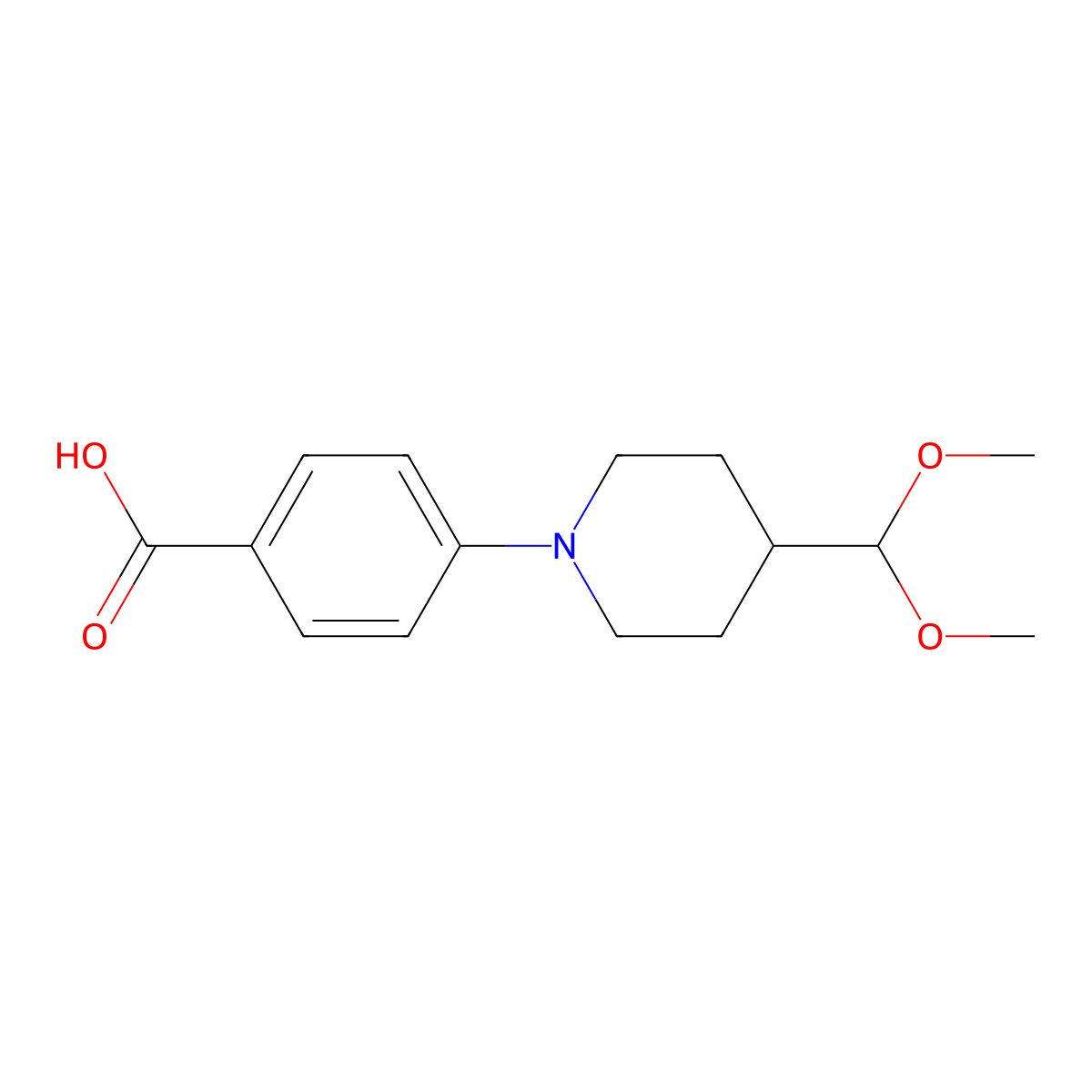 4-(4-(Dimethoxymethyl)piperidin-1-yl)benzoic acid molecular structure, CAS 392690-97-0