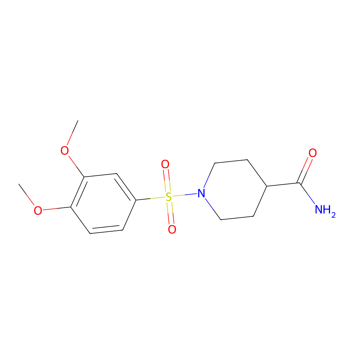 1-(3,4-Dimethoxyphenyl)sulfonylpiperidine-4-carboxamide molecular structure, CAS 392691-23-5