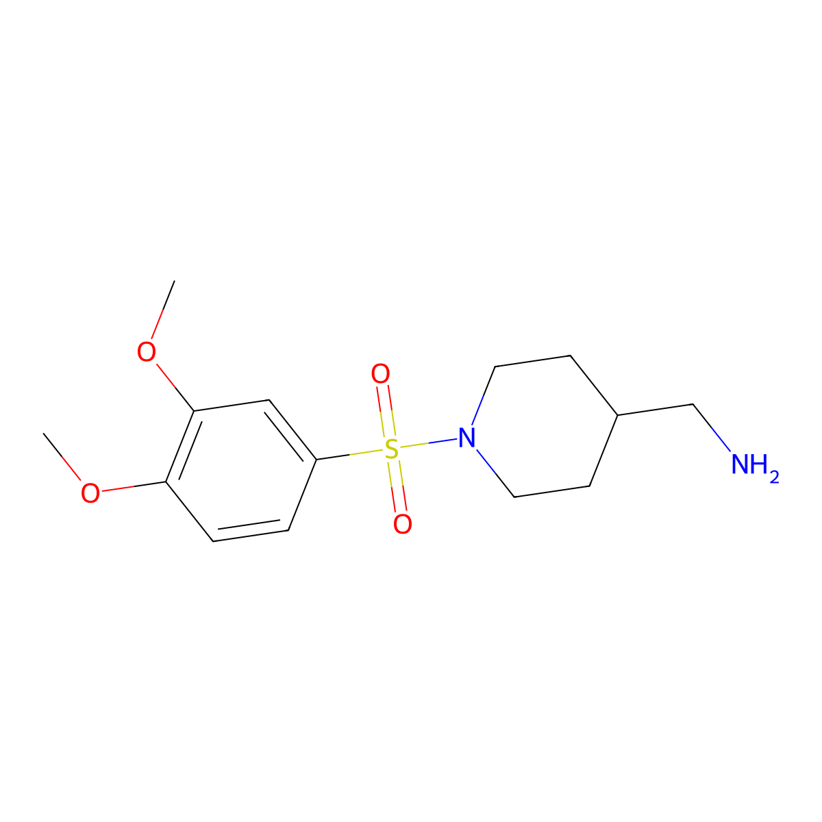 (1-((3,4-Dimethoxyphenyl)sulfonyl)piperidin-4-yl)methanamine molecular structure, CAS 392691-24-6