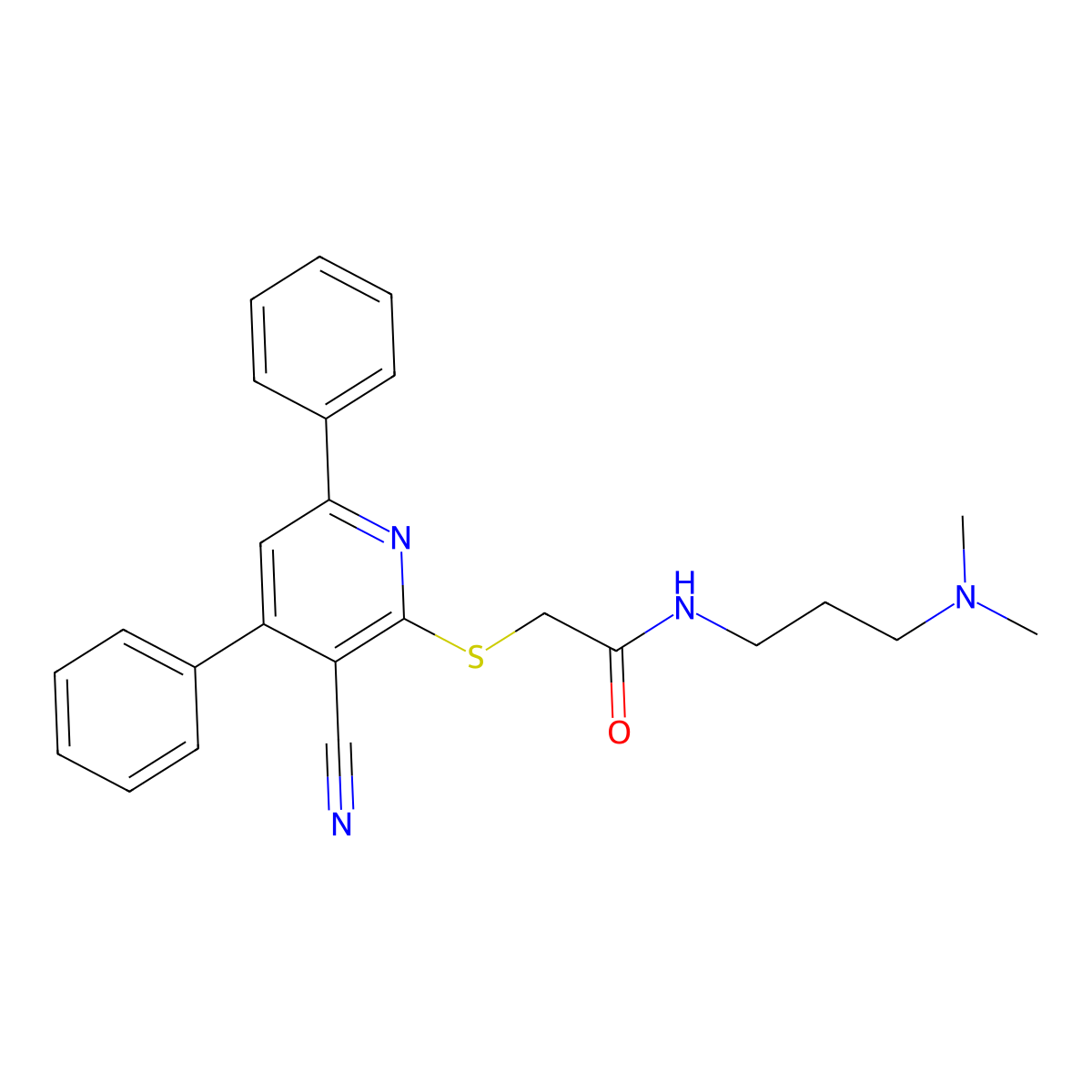 2-[(3-cyano-4,6-diphenylpyridin-2-yl)sulfanyl]-N-[3-(dimethylamino)propyl]acetamide molecular structure, CAS 392695-64-6