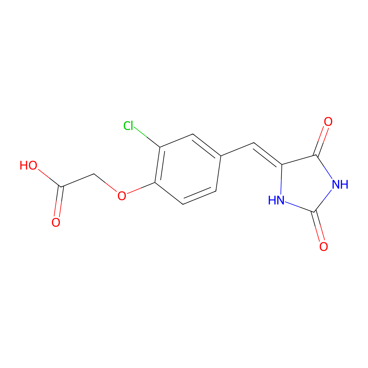{2-chloro-4-[(E)-(2,5-dioxoimidazolidin-4-ylidene)methyl]phenoxy}acetic acid molecular structure, CAS 392696-01-4