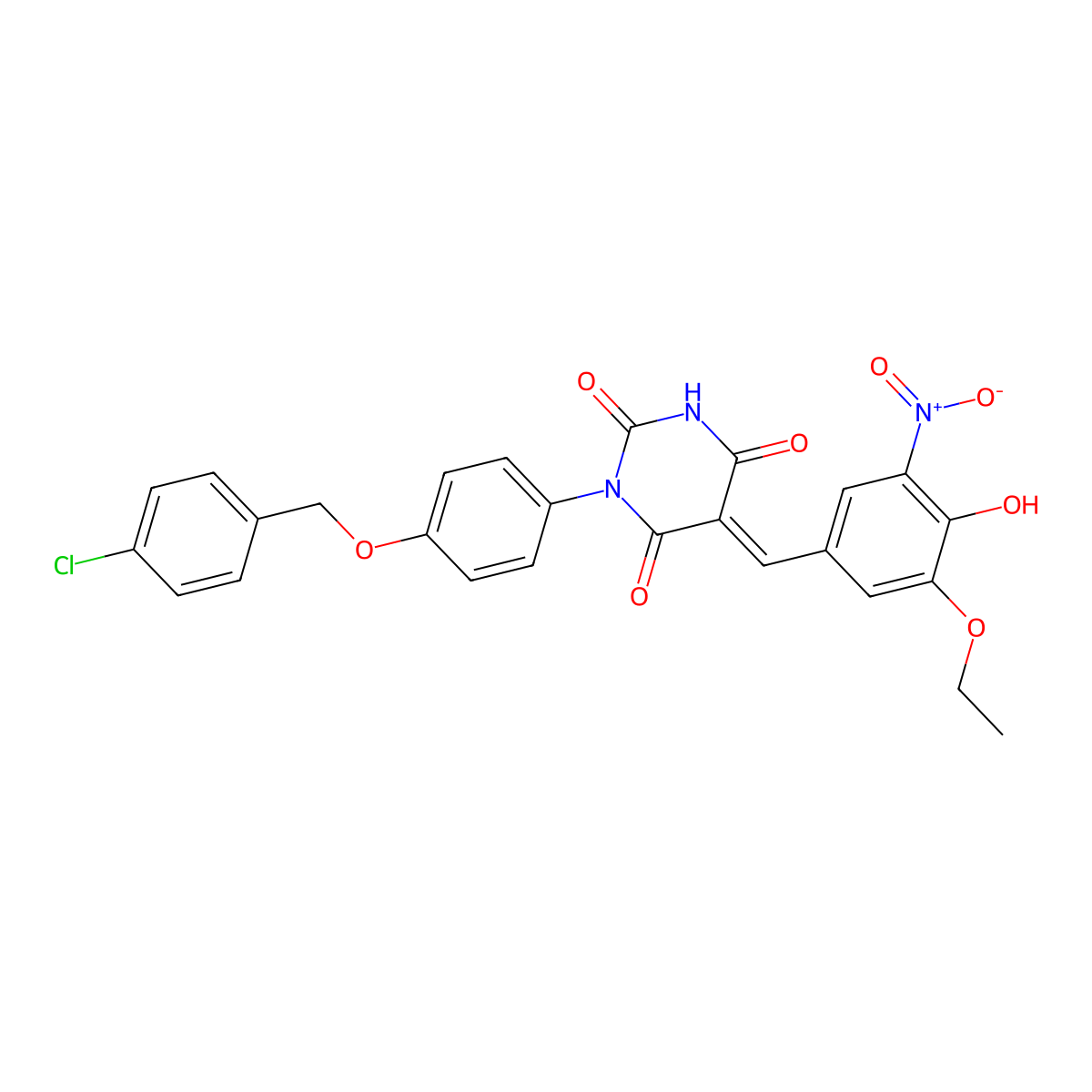 1-[4-[(4-Chlorophenyl)methoxy]phenyl]-5-[(3-ethoxy-4-hydroxy-5-nitrophenyl)methylene]-2,4,6(1H,3H,5H)-pyrimidinetrione molecular structure, CAS 392696-02-5