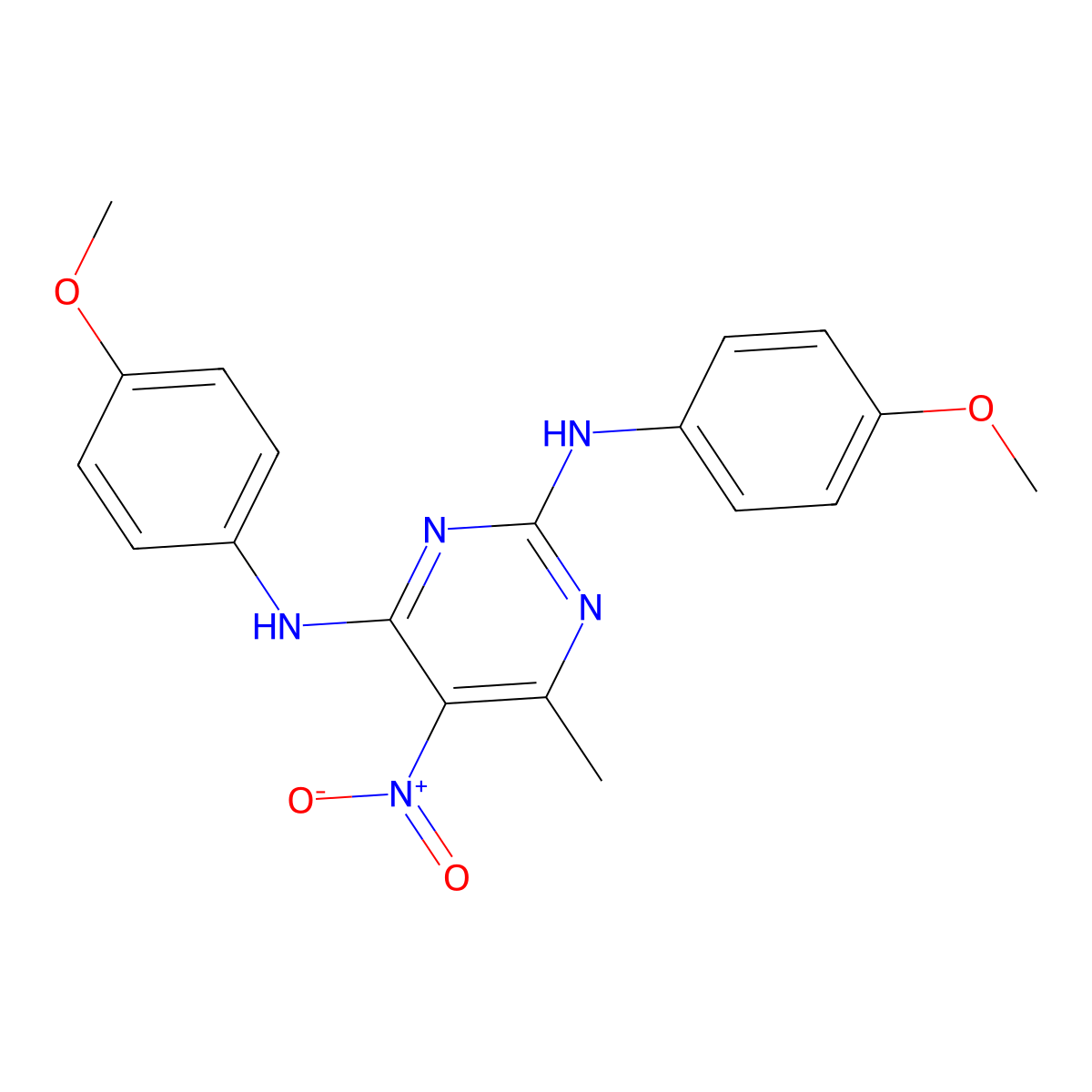 2-N,4-N-bis(4-methoxyphenyl)-6-methyl-5-nitropyrimidine-2,4-diamine molecular structure, CAS 392696-58-1