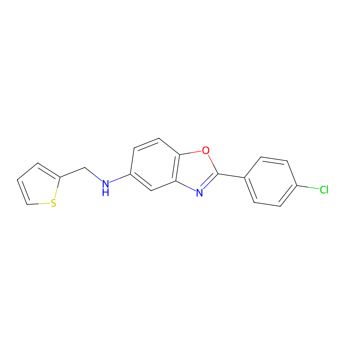 2-(4-chlorophenyl)-N-(thiophen-2-ylmethyl)-1,3-benzoxazol-5-amine molecular structure, CAS 392701-58-5