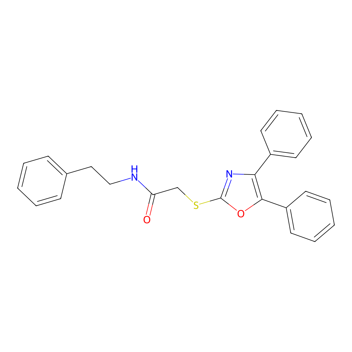 2-[(4,5-diphenyl-1,3-oxazol-2-yl)sulfanyl]-N-(2-phenylethyl)acetamide molecular structure, CAS 392702-97-5