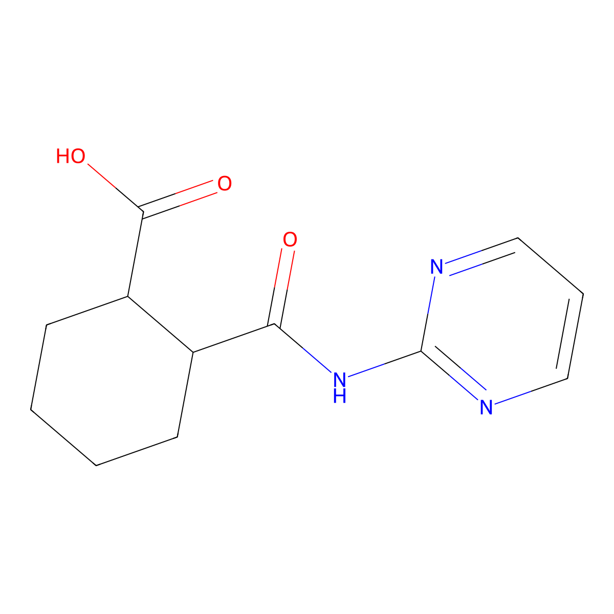 2-(pyrimidin-2-ylcarbamoyl)cyclohexane-1-carboxylic Acid molecular structure, CAS 392703-94-5