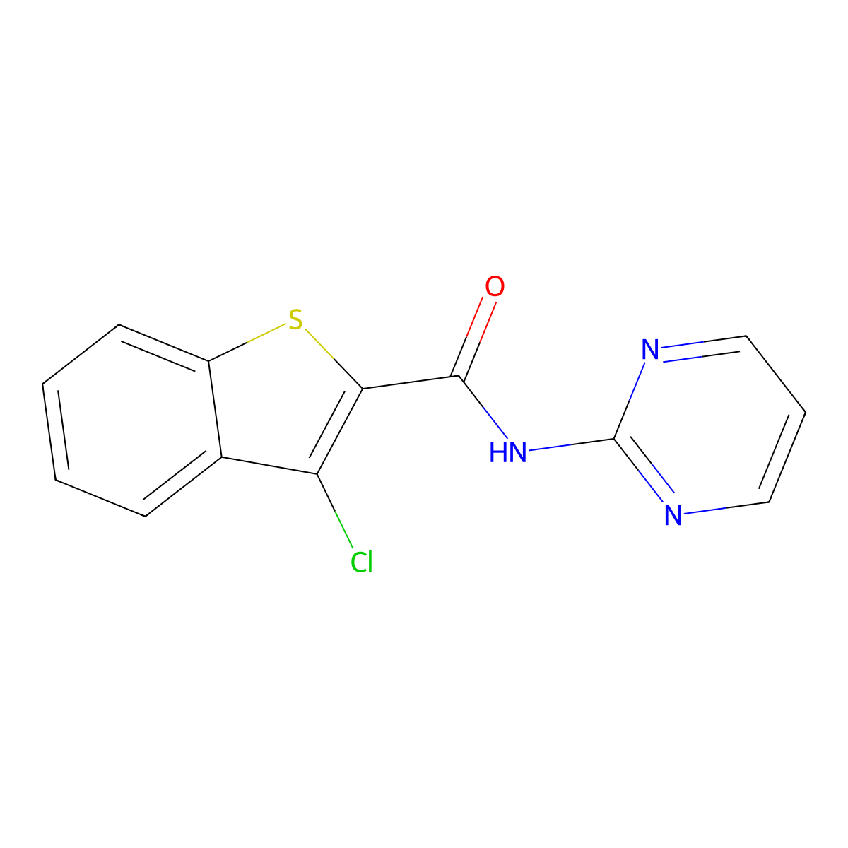 3-chloro-N-pyrimidin-2-yl-1-benzothiophene-2-carboxamide molecular structure, CAS 392704-01-7