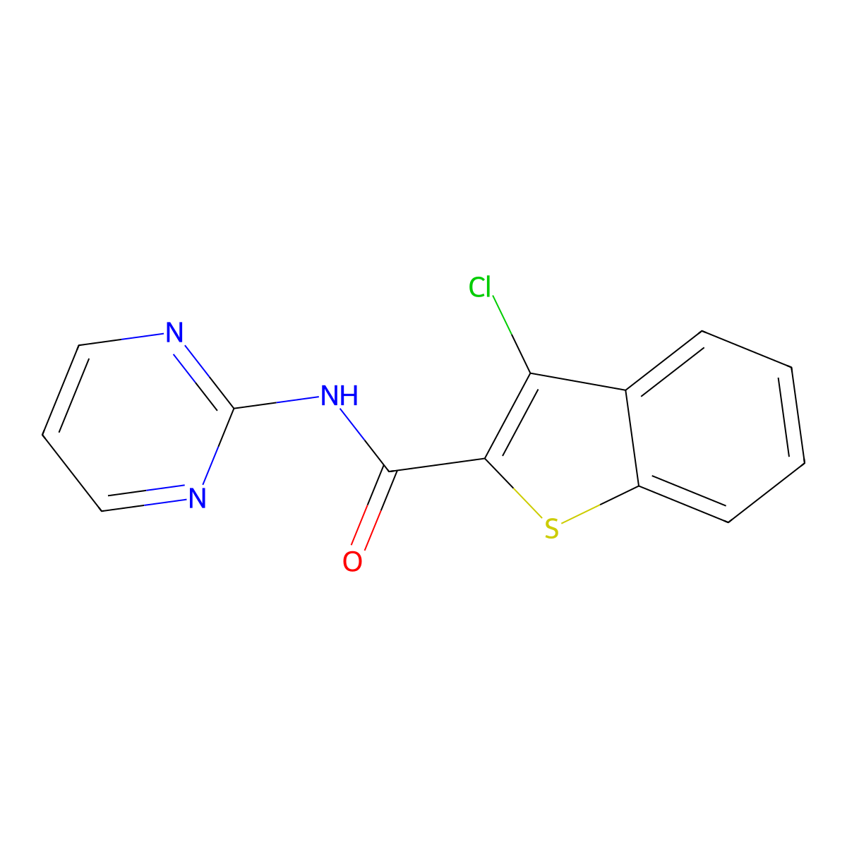3-chloro-N-pyrimidin-2-yl-1-benzothiophene-2-carboxamide molecular structure, CAS 392704-01-7