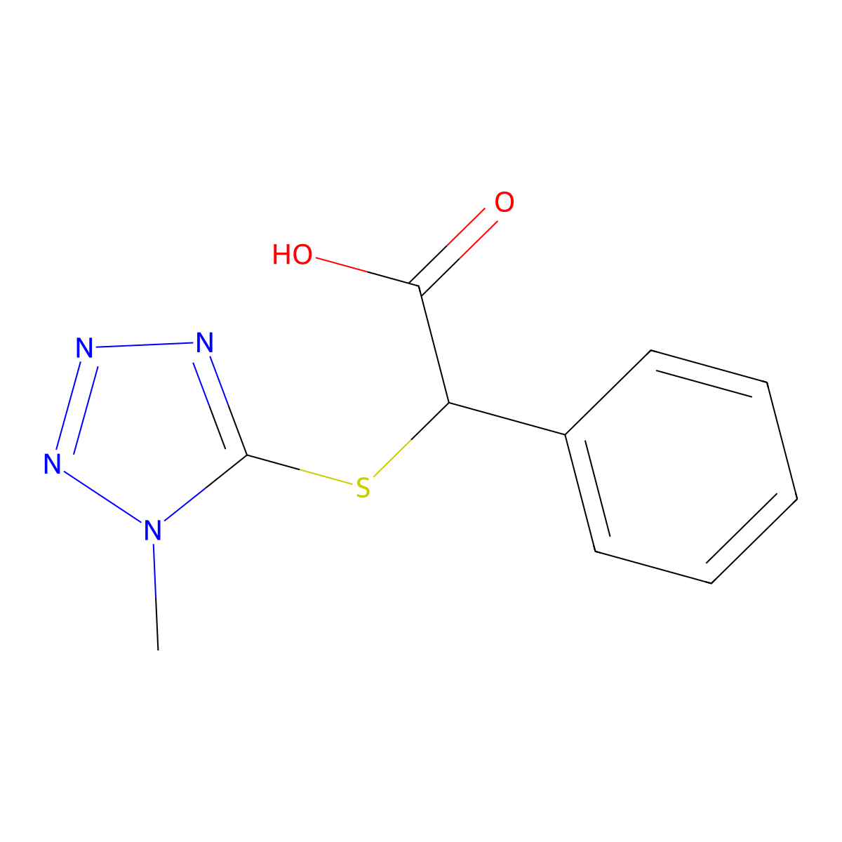2-[(1-Methyl-1H-1,2,3,4-tetrazol-5-YL)sulfanyl]-2-phenylacetic acid molecular structure, CAS 392709-42-1
