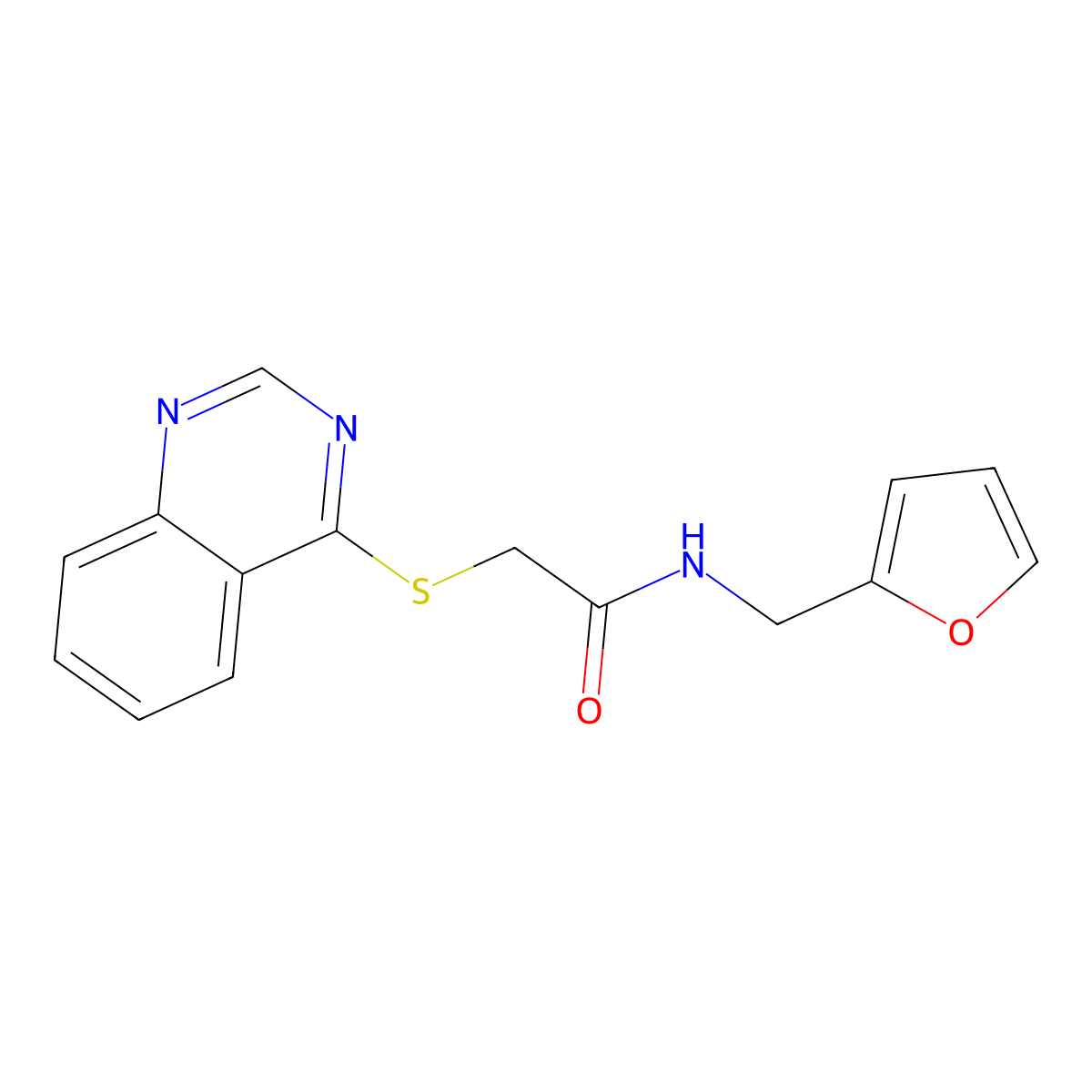 N-(furan-2-ylmethyl)-2-quinazolin-4-ylsulfanylacetamide molecular structure, CAS 392709-54-5