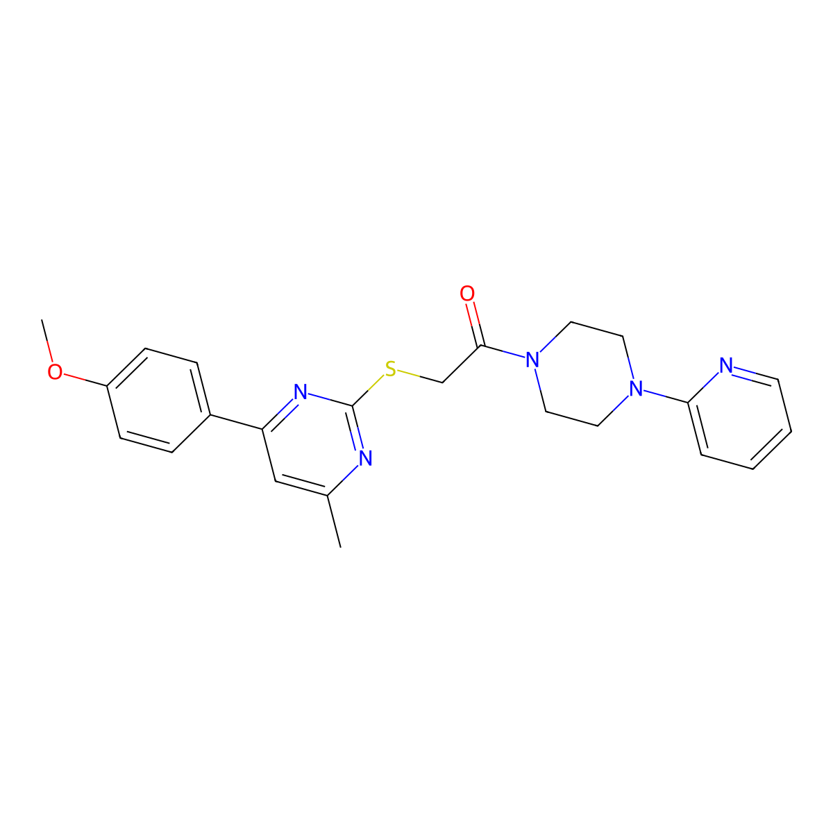 2-{[4-(4-Methoxyphenyl)-6-methylpyrimidin-2-yl]sulfanyl}-1-[4-(pyridin-2-yl)piperazin-1-yl]ethan-1-one molecular structure, CAS 392709-56-7