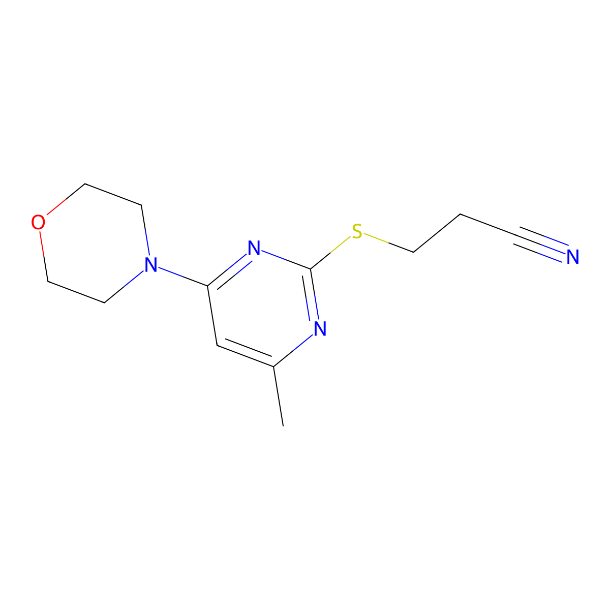 3-{[4-Methyl-6-(morpholin-4-yl)pyrimidin-2-yl]sulfanyl}propanenitrile molecular structure, CAS 392709-62-5