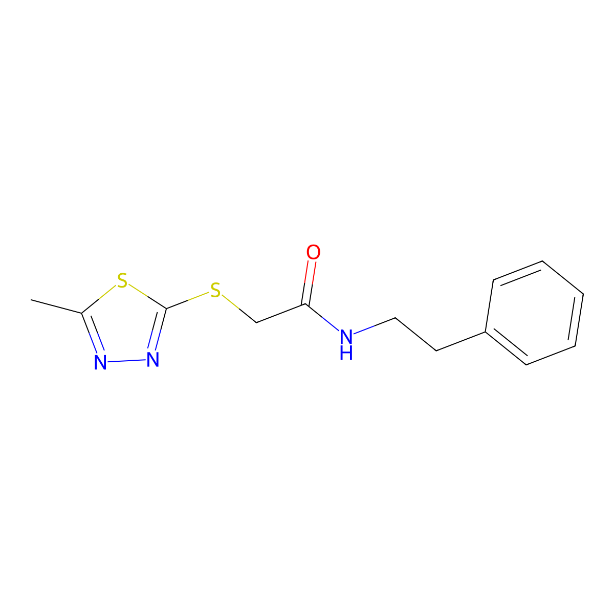 2-((5-methyl-1,3,4-thiadiazol-2-yl)thio)-N-phenethylacetamide molecular structure, CAS 392712-93-5