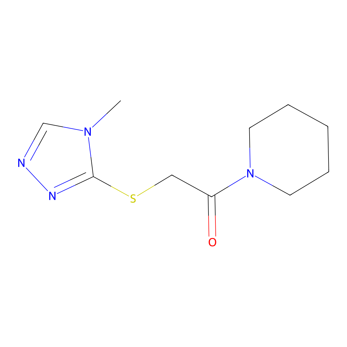 2-((4-methyl-4H-1,2,4-triazol-3-yl)thio)-1-(piperidin-1-yl)ethanone molecular structure, CAS 392712-95-7