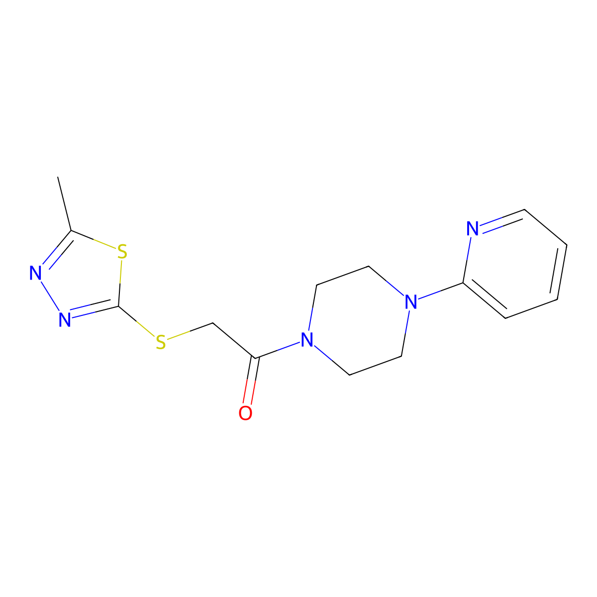 2-[(5-Methyl-1,3,4-thiadiazol-2-yl)sulfanyl]-1-[4-(pyridin-2-yl)piperazin-1-yl]ethanone molecular structure, CAS 392713-03-0
