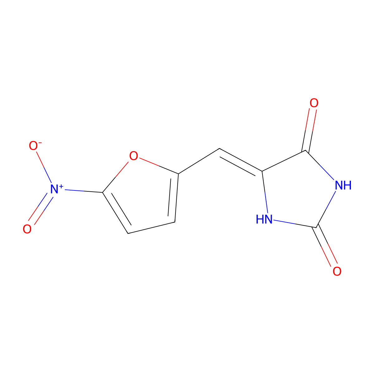 2,4-Imidazolidinedione, 5-[(5-nitro-2-furanyl)methylene]- molecular structure, CAS 392713-93-8