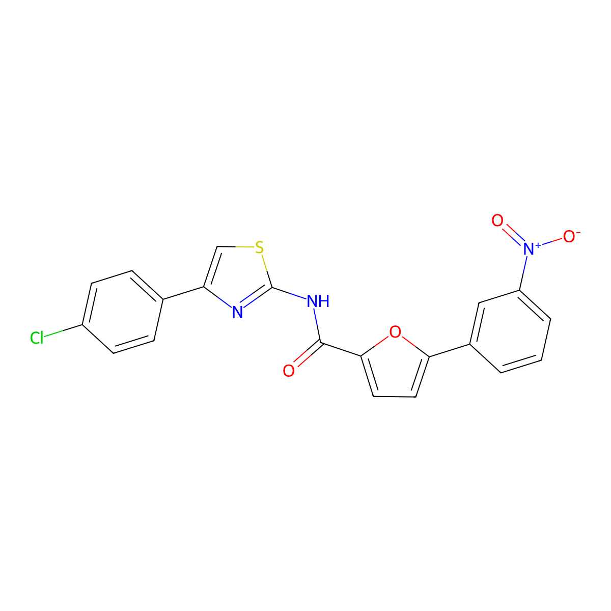 N-[4-(4-chlorophenyl)-1,3-thiazol-2-yl]-5-(3-nitrophenyl)furan-2-carboxamide molecular structure, CAS 392717-43-0
