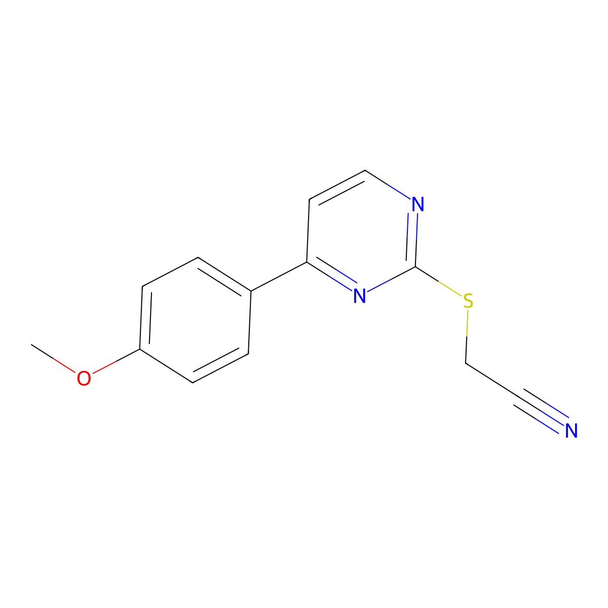 2-((4-(4-Methoxyphenyl)pyrimidin-2-yl)thio)acetonitrile molecular structure, CAS 392718-85-3