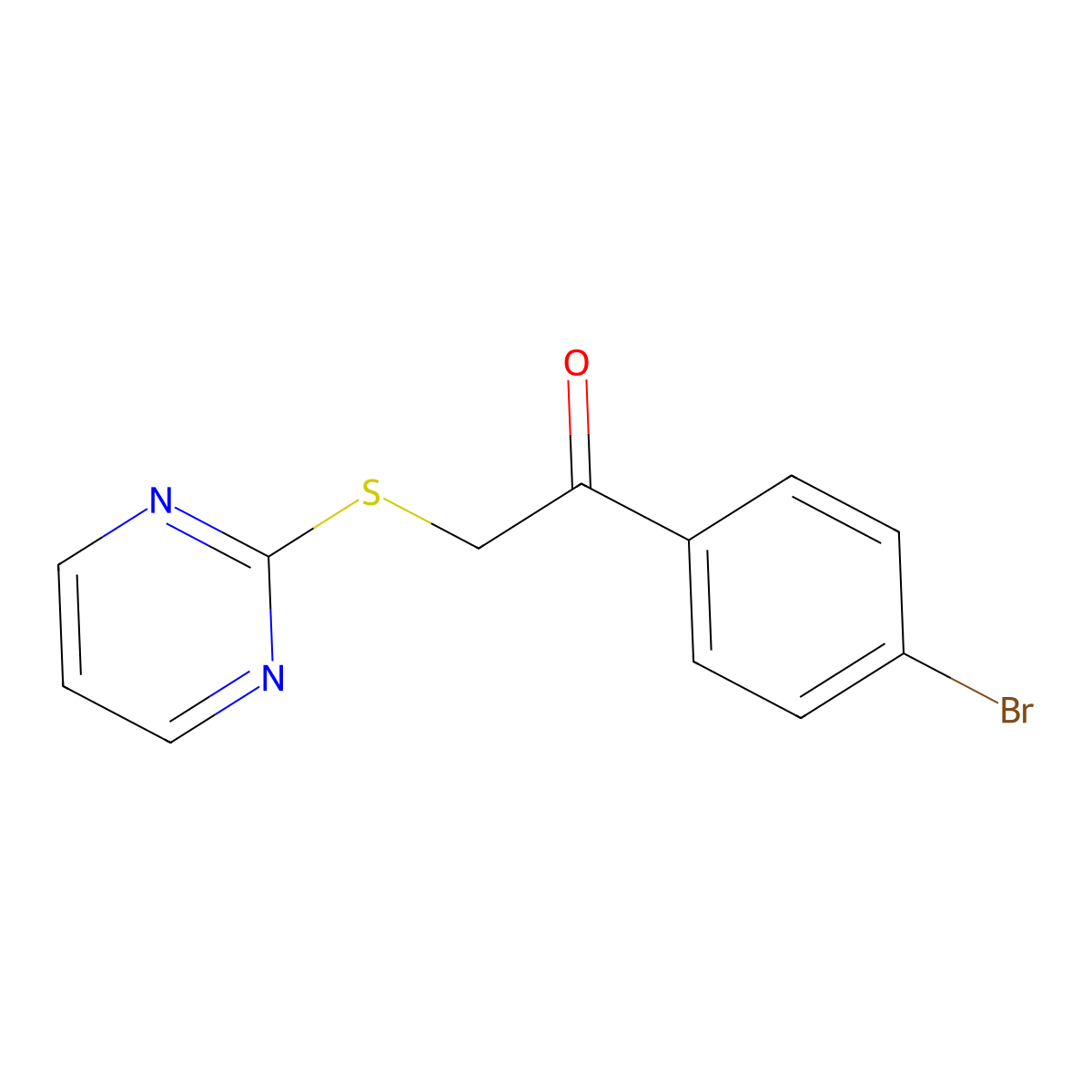1-(4-Bromophenyl)-2-(pyrimidin-2-ylthio)ethanone molecular structure, CAS 392719-46-9