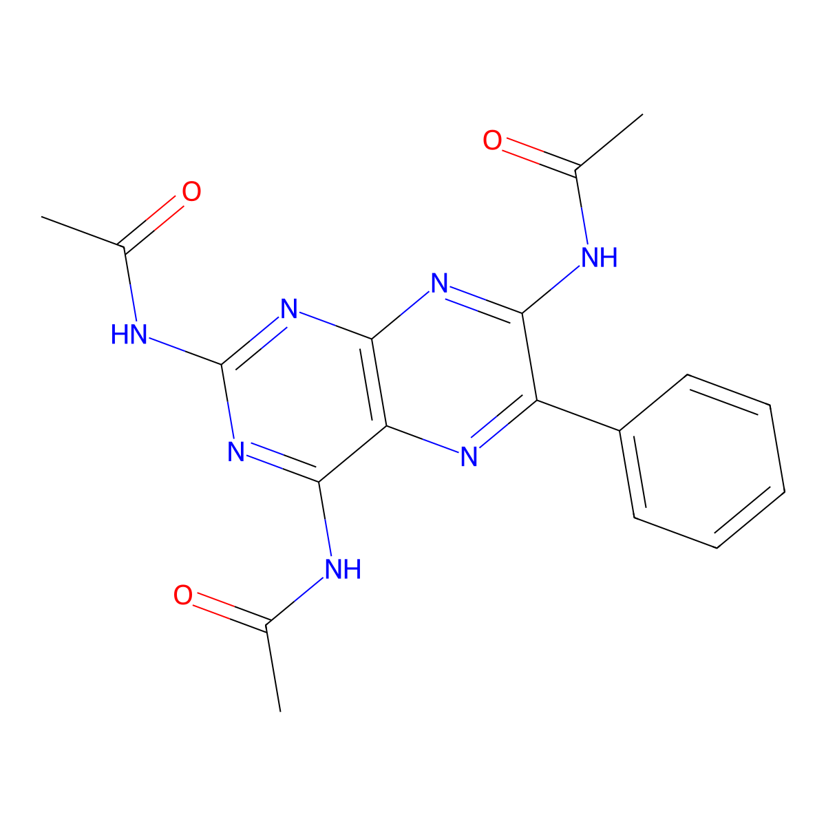 N,N',N''-(6-Phenyl-2,4,7-pteridinetriyl)tris-acetamide molecular structure, CAS 392721-60-7