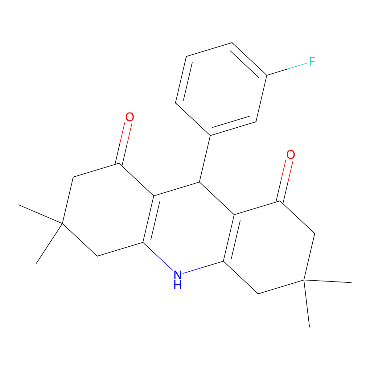 9-(3-fluorophenyl)-3,3,6,6-tetramethyl-3,4,6,7,9,10-hexahydroacridine-1,8(2H,5H)-dione molecular structure, CAS 392722-21-3