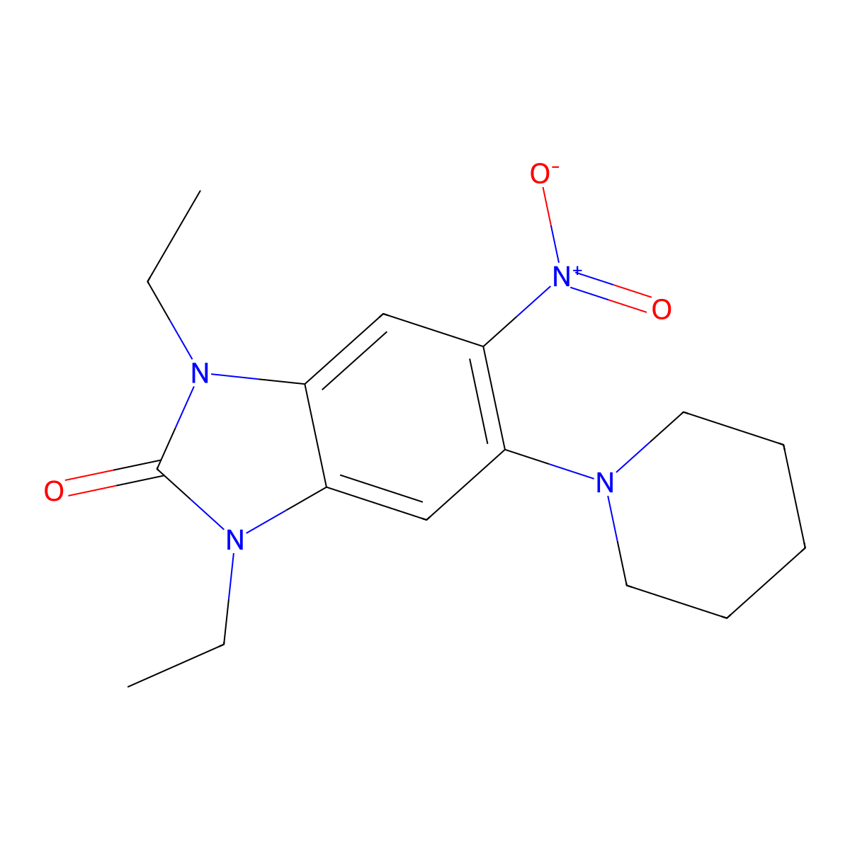 1,3-Diethyl-1,3-dihydro-5-nitro-6-(1-piperidinyl)-2H-benzimidazol-2-one molecular structure, CAS 392730-05-1