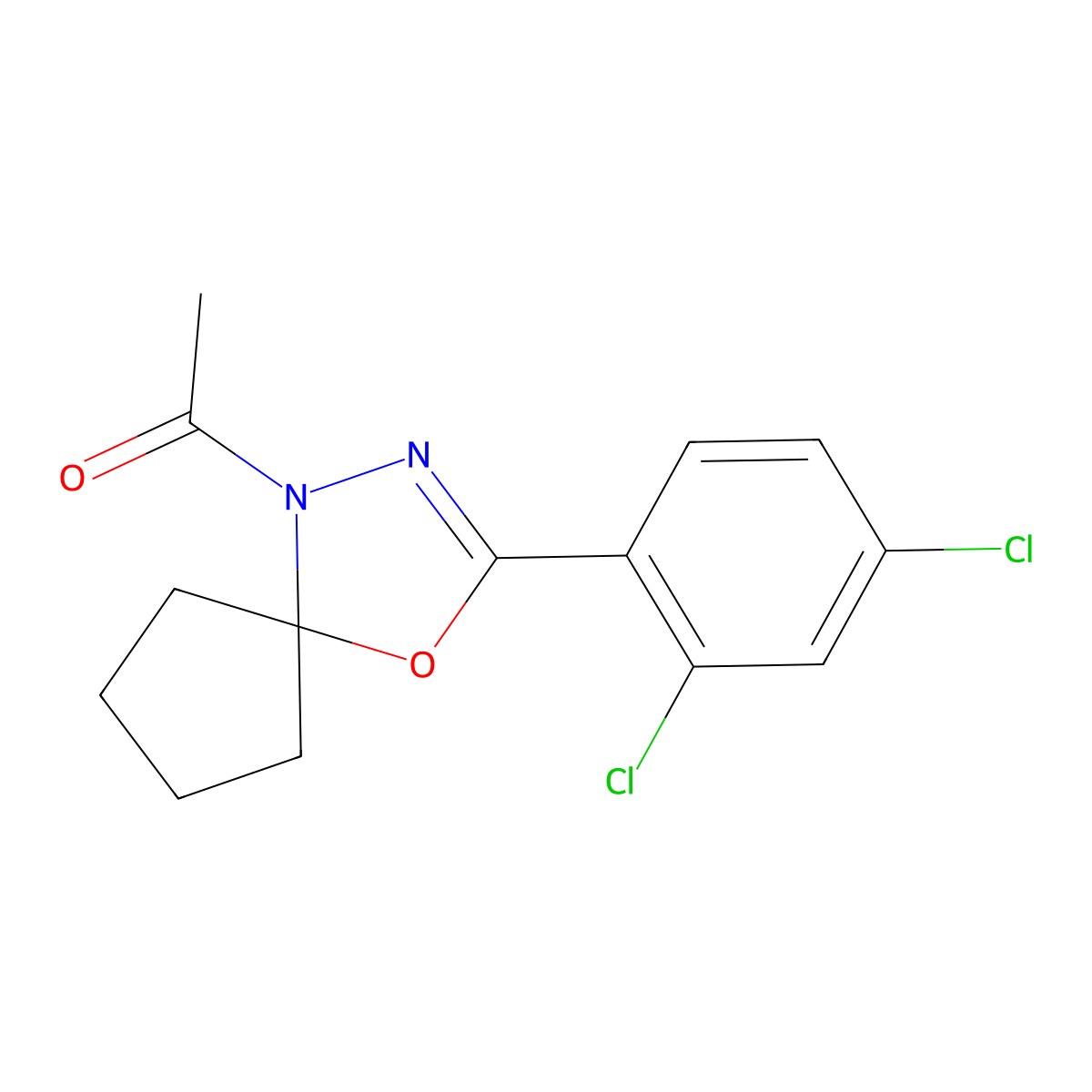 1-[3-(2,4-Dichlorophenyl)-4-oxa-1,2-diazaspiro[4.4]non-2-en-1-yl]ethanone molecular structure, CAS 392734-20-2