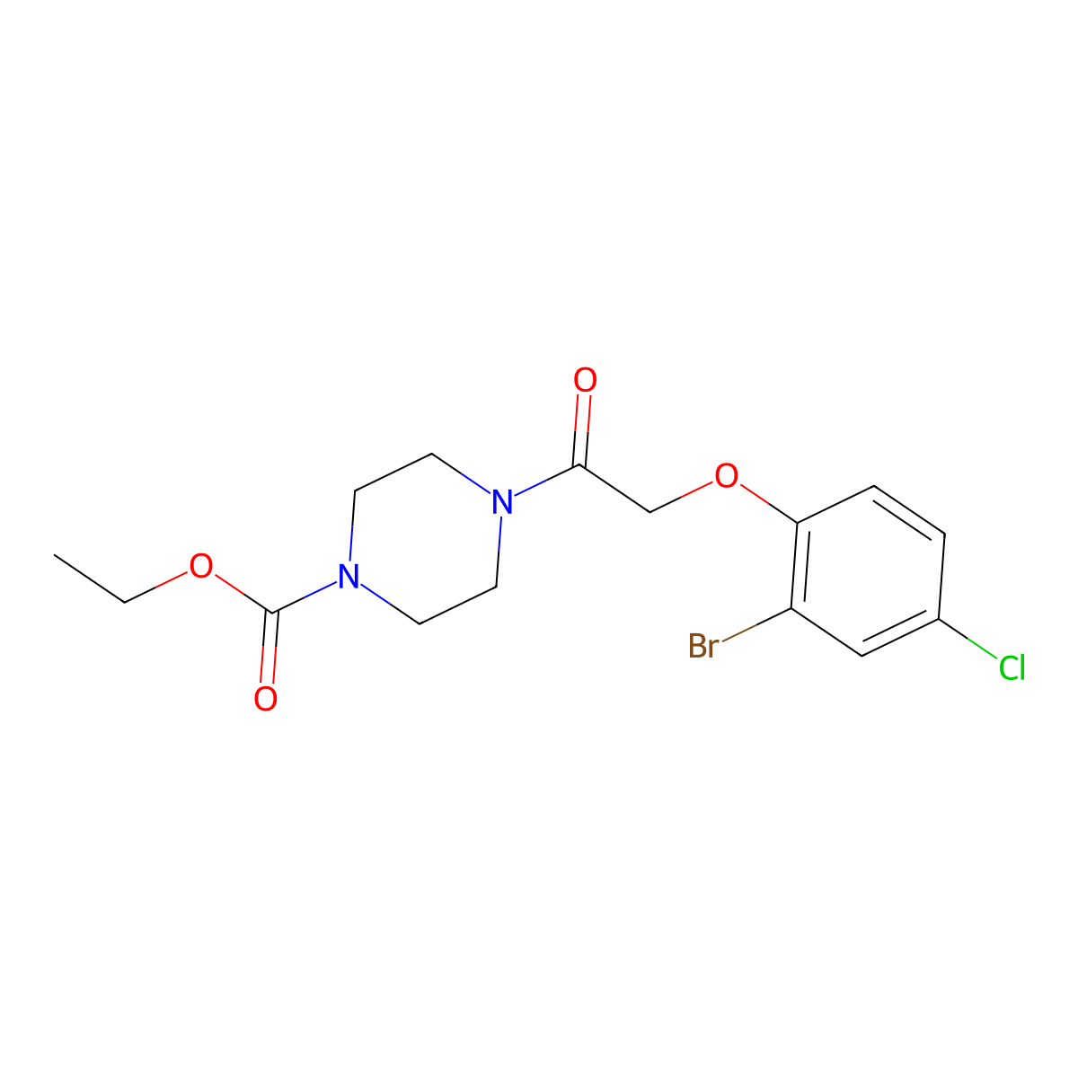 Ethyl 4-[2-(2-bromo-4-chlorophenoxy)acetyl]piperazine-1-carboxylate molecular structure, CAS 392739-68-3
