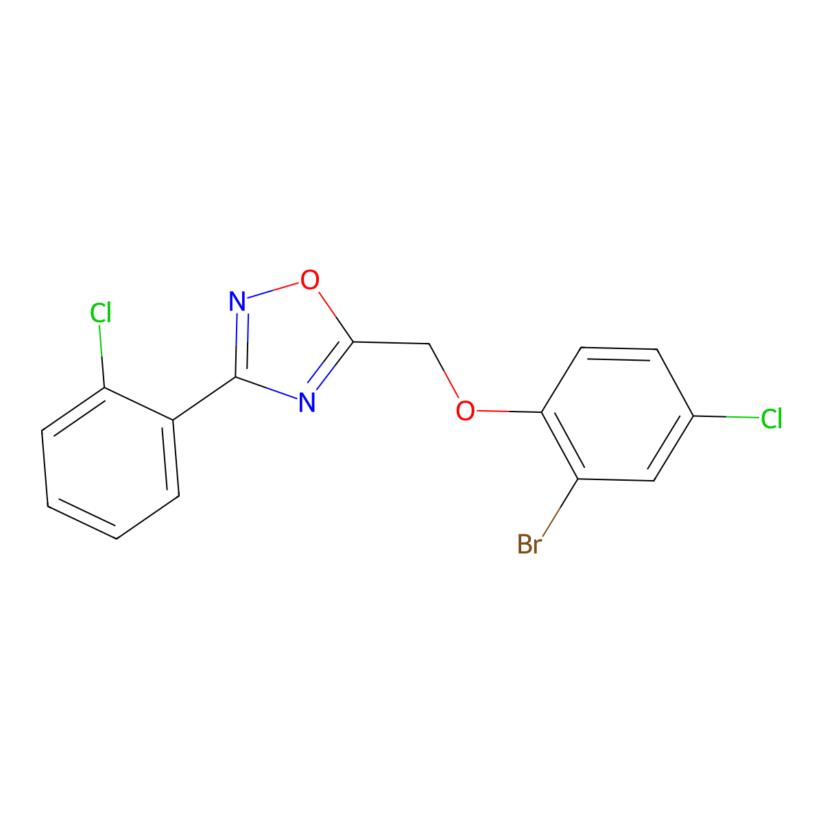 5-[(2-Bromo-4-chlorophenoxy)methyl]-3-(2-chlorophenyl)-1,2,4-oxadiazole molecular structure, CAS 392739-72-9