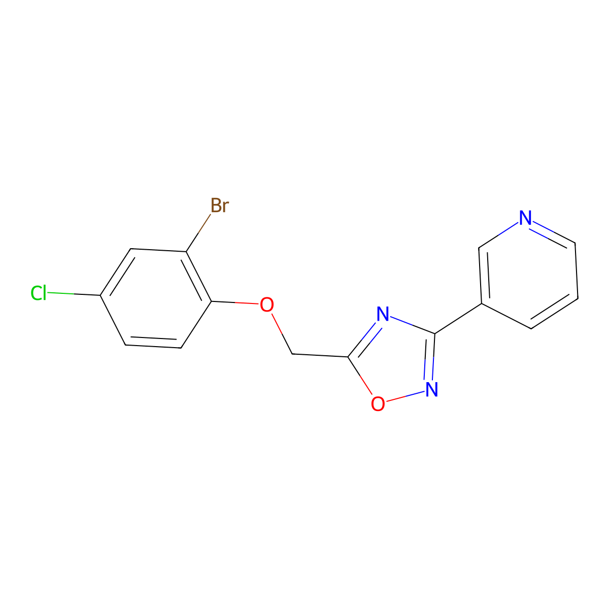 3-{5-[(2-Bromo-4-chlorophenoxy)methyl]-1,2,4-oxadiazol-3-yl}pyridine molecular structure, CAS 392739-74-1