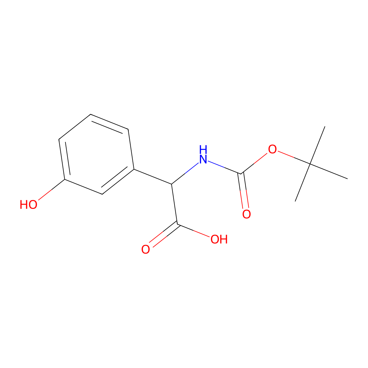2-{[(Tert-butoxy)carbonyl]amino}-2-(3-hydroxyphenyl)acetic acid molecular structure, CAS 39274-53-8