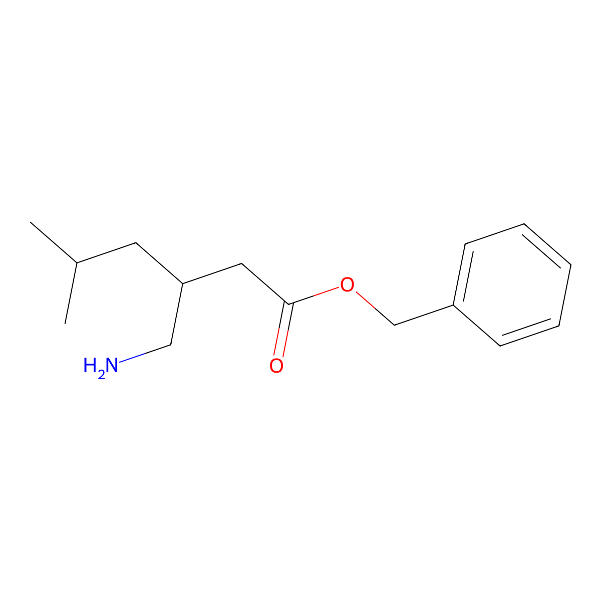 Benzyl (S)-3-(aminomethyl)-5-methylhexanoate molecular structure, CAS 393078-34-7