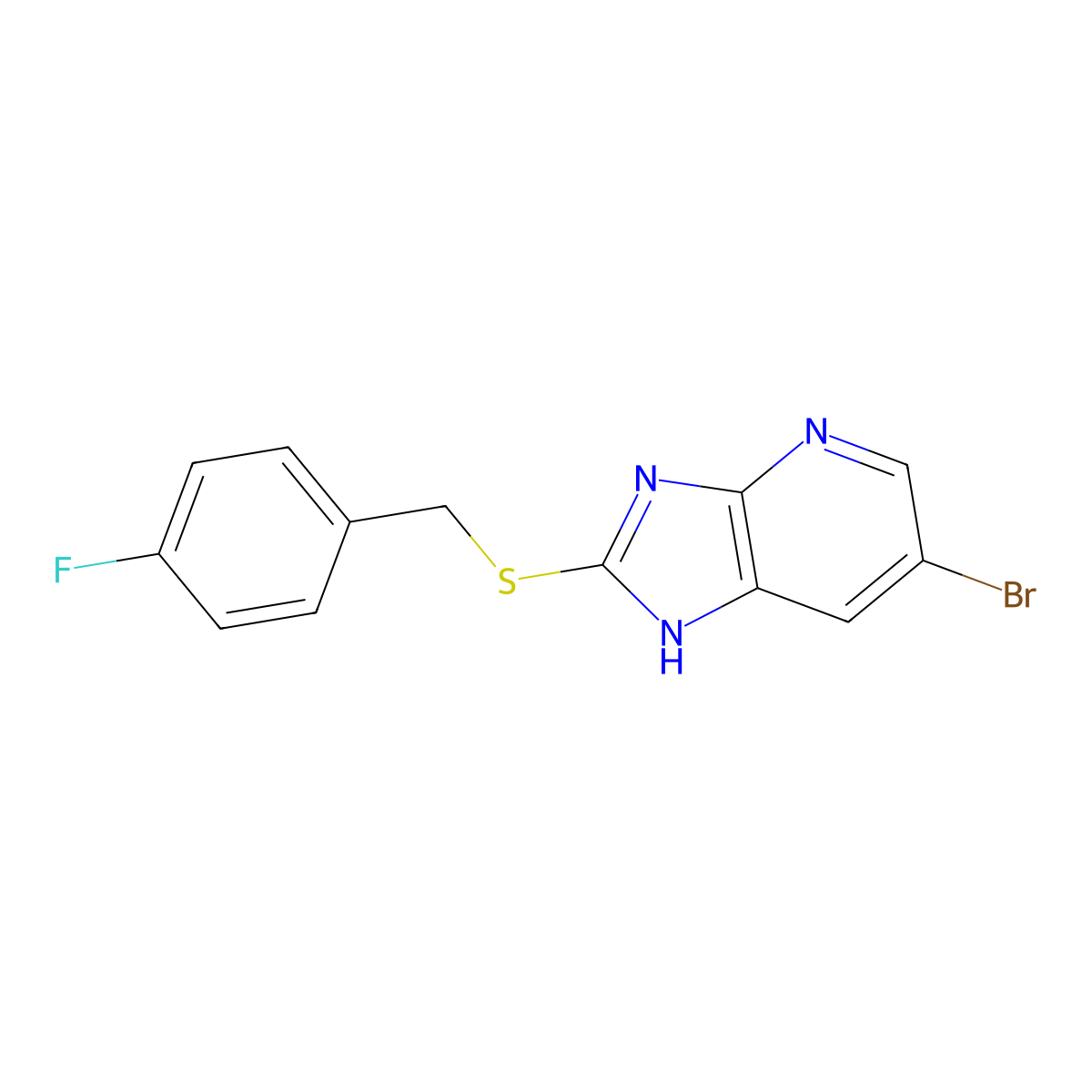 6-bromo-2-[(4-fluorophenyl)methylsulfanyl]-1H-imidazo[4,5-b]pyridine molecular structure, CAS 393123-82-5