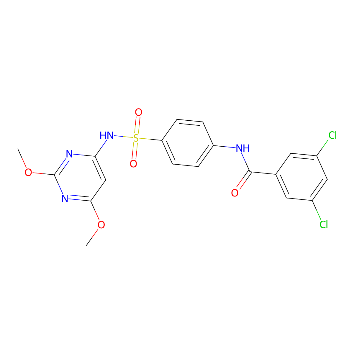 3,5-dichloro-N-(4-(N-(2,6-dimethoxypyrimidin-4-yl)sulfamoyl)phenyl)benzamide molecular structure, CAS 393124-74-8