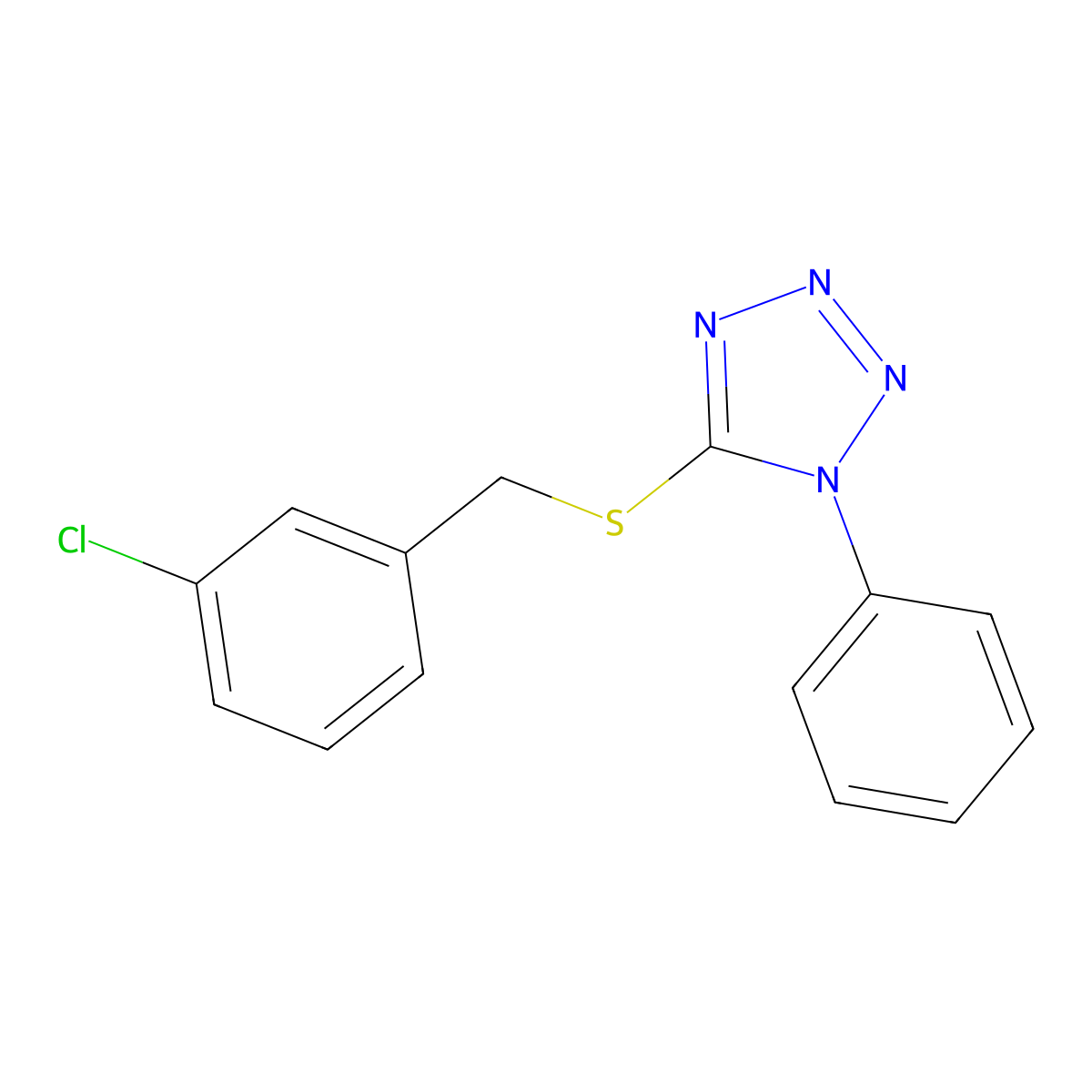 5-[(3-chlorobenzyl)sulfanyl]-1-phenyl-1H-tetrazole molecular structure, CAS 393126-28-8