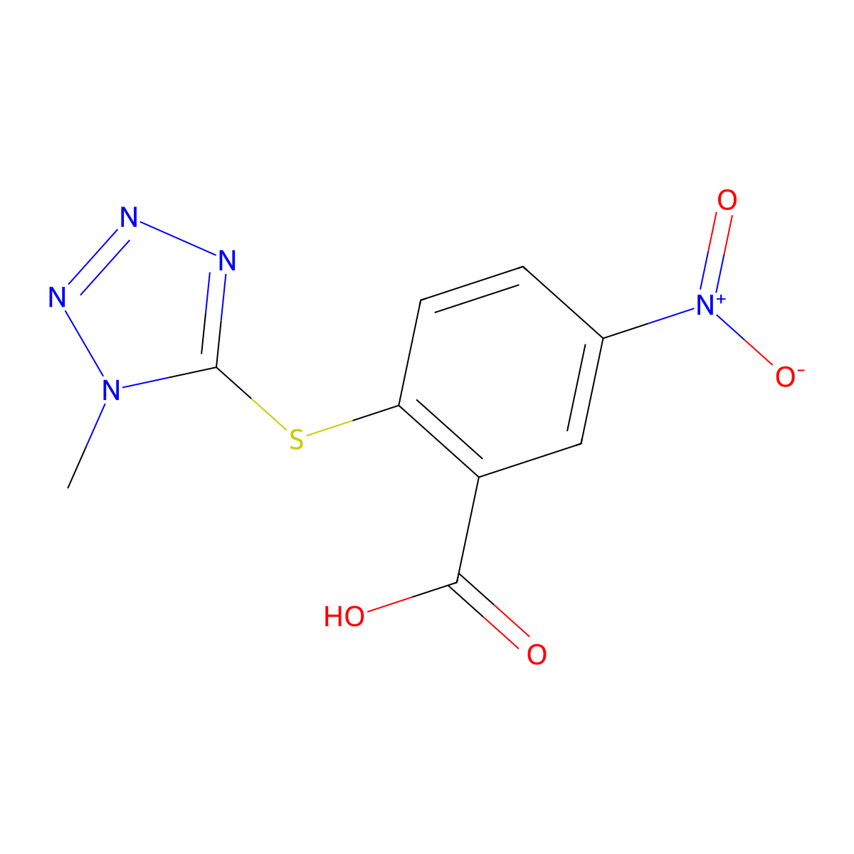 2-((1-methyl-1H-1,2,3,4-tetrazol-5-yl)sulfanyl)-5-nitrobenzoic acid molecular structure, CAS 393126-60-8