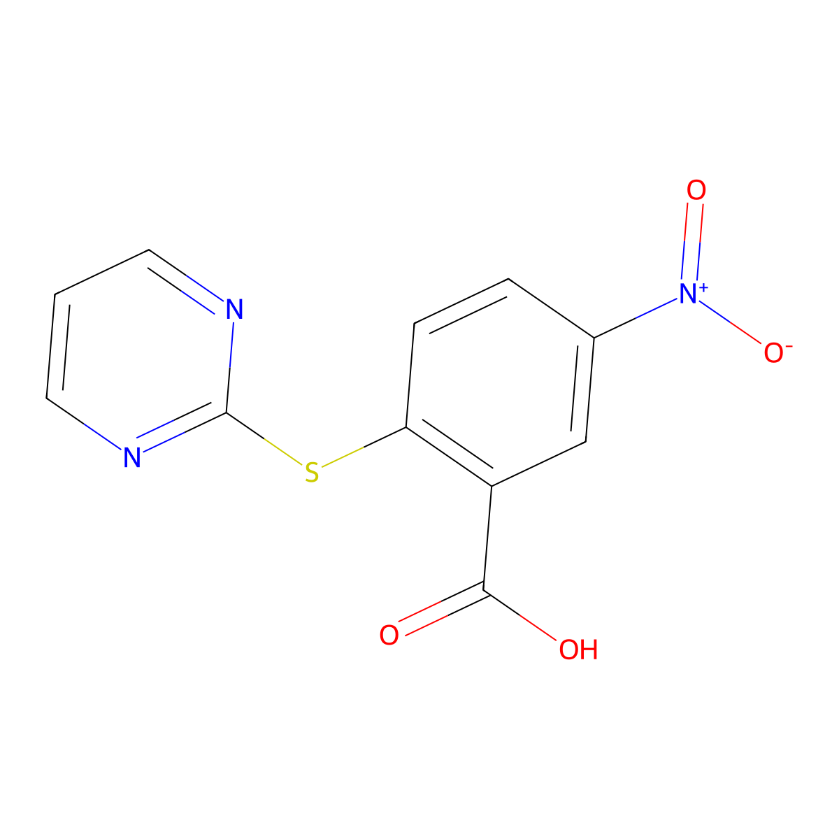 5-Nitro-2-(2-pyrimidinylthio)benzoic acid molecular structure, CAS 393126-61-9