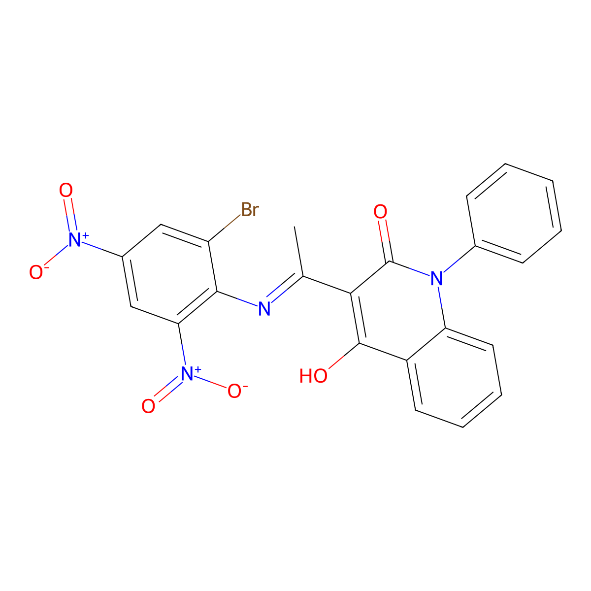 3-[N-(2-bromo-4,6-dinitrophenyl)-C-methylcarbonimidoyl]-4-hydroxy-1-phenylquinolin-2-one molecular structure, CAS 393127-47-4