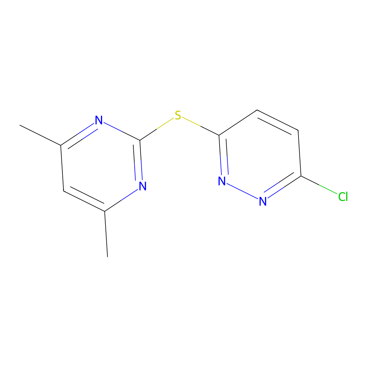 3-Chloro-6-((4,6-dimethylpyrimidin-2-yl)thio)pyridazine molecular structure, CAS 393183-65-8