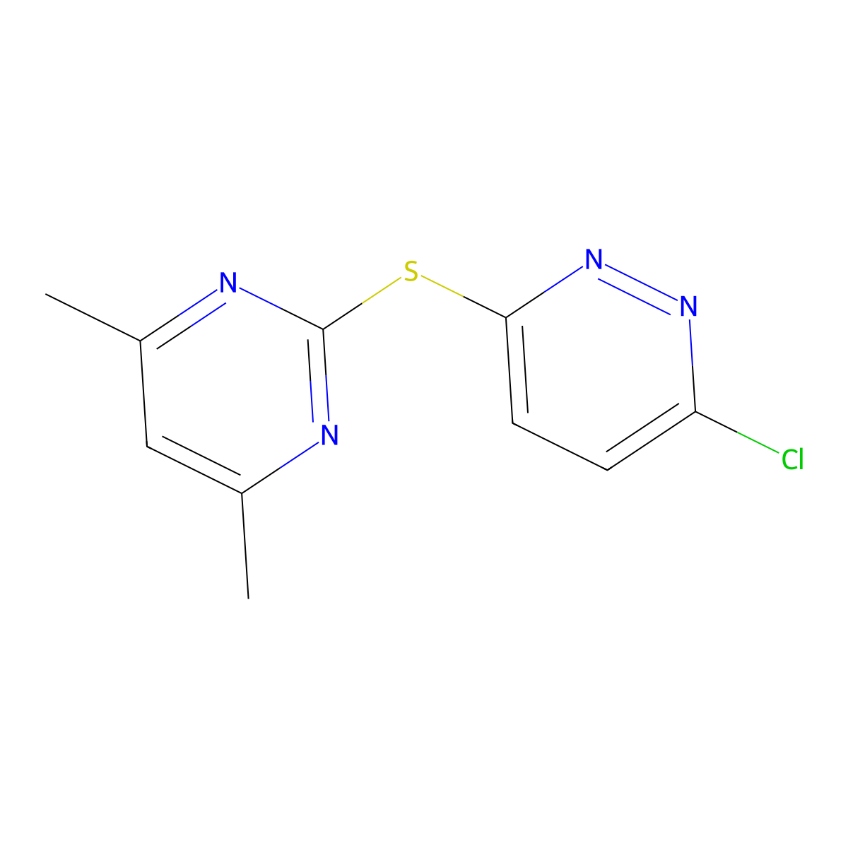 3-Chloro-6-((4,6-dimethylpyrimidin-2-yl)thio)pyridazine molecular structure, CAS 393183-65-8