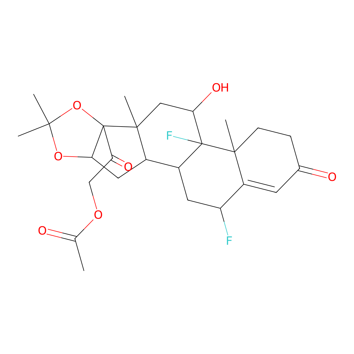 6alpha,9-Difluoro-11beta,21-dihydroxy-16alpha,17-(isopropylidenedioxy)pregn-4-ene-3,20-dione 21-acetate molecular structure, CAS 3932-49-8