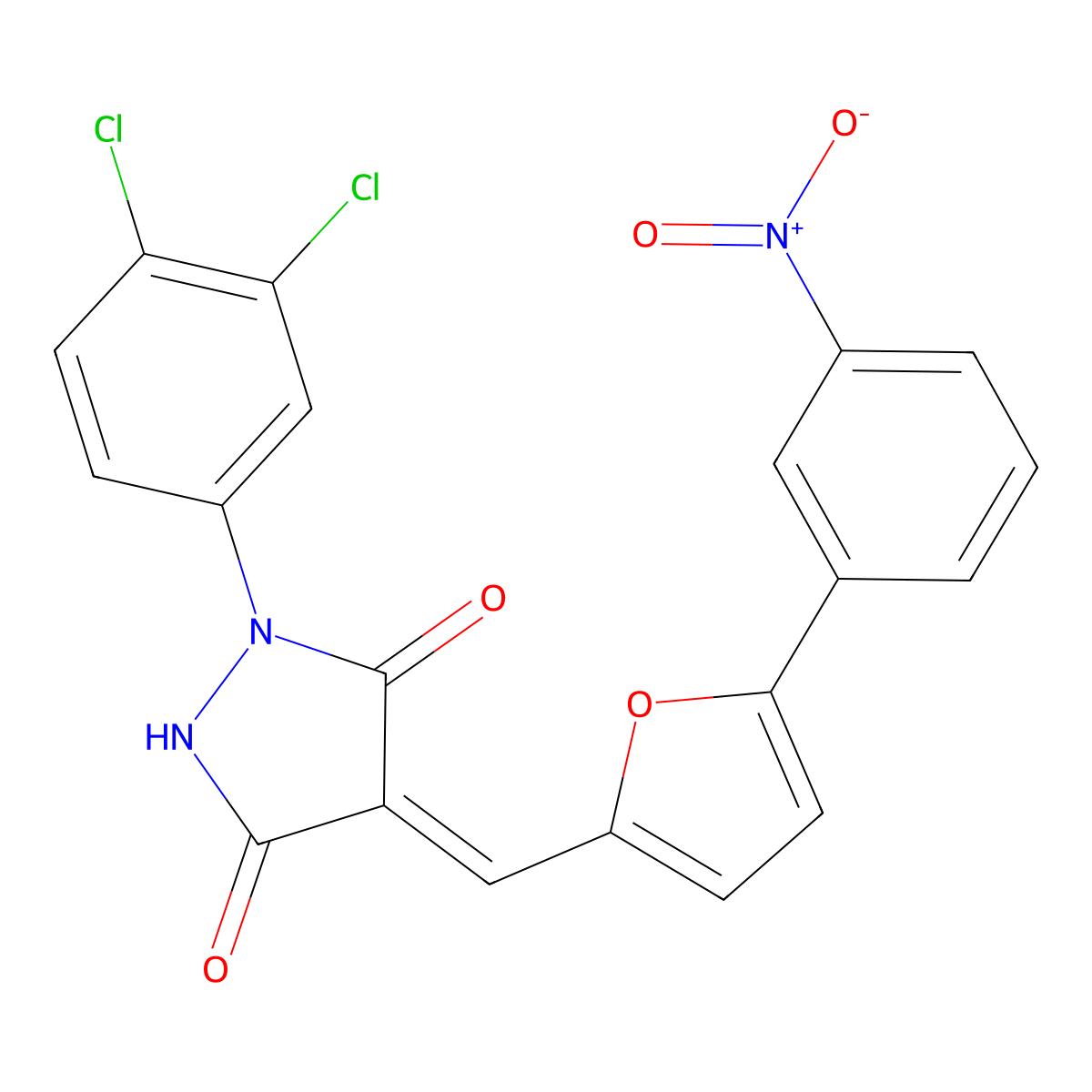 1-(3,4-Dichlorophenyl)-4-[[5-(3-nitrophenyl)-2-furanyl]methylene]-3,5-pyrazolidinedione molecular structure, CAS 393522-80-0