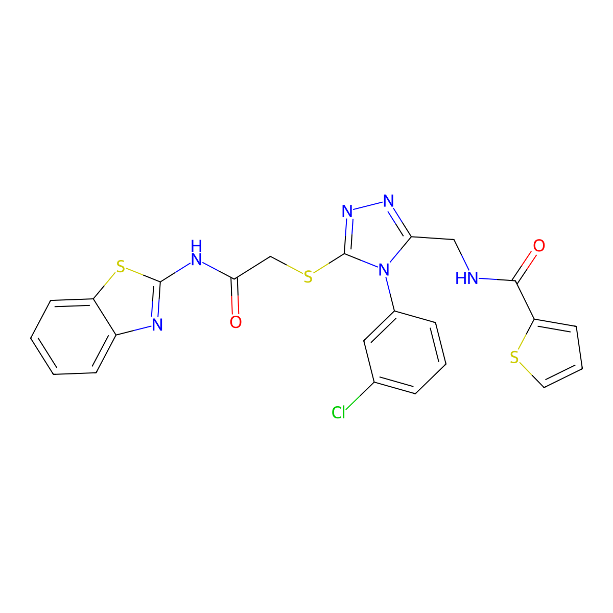 N-((5-((2-(benzo[d]thiazol-2-ylamino)-2-oxoethyl)thio)-4-(3-chlorophenyl)-4H-1,2,4-triazol-3-yl)methyl)thiophene-2-carboxamide molecular structure, CAS 393564-54-0
